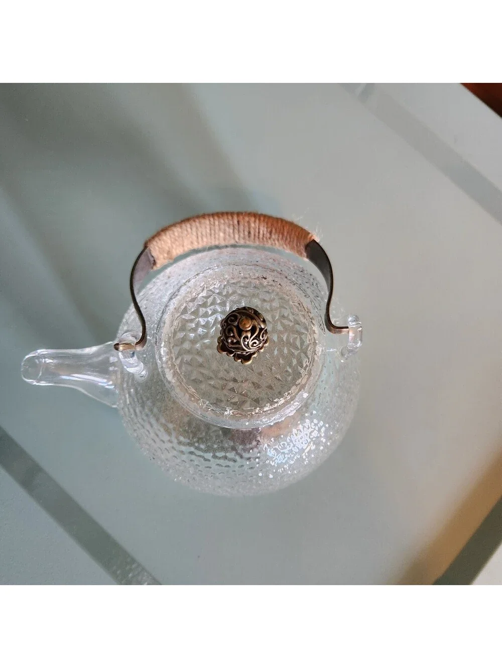 900ml Japanese Hammered Glass Teapot Tin Copper Plum Blossom Decoration